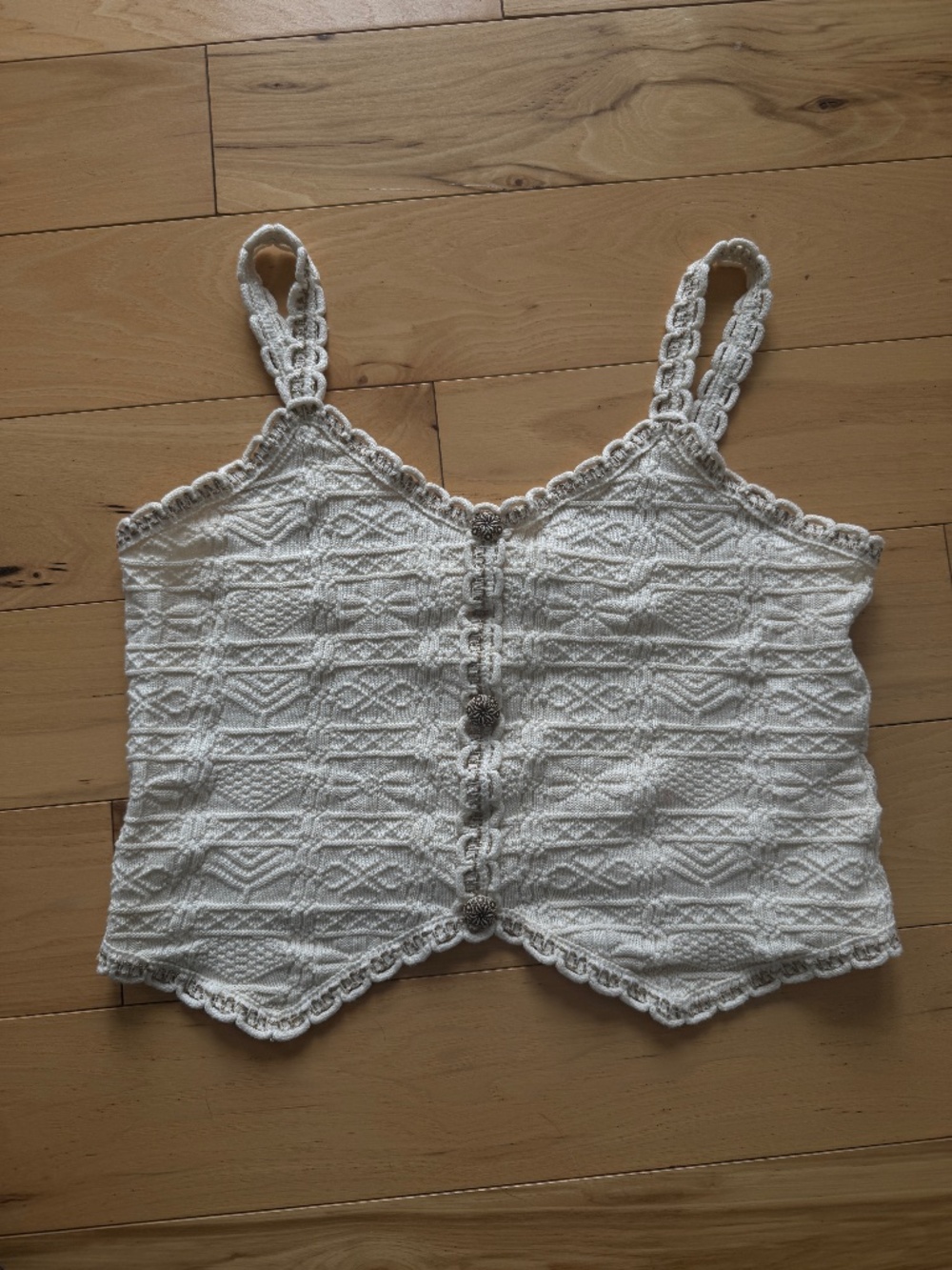 Vintage Yusutex Hand-Loomed Cotton Tank Top Made in Peru Boho Knit Womens S